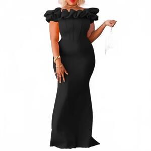NEW METAMORPHOSIS GIRL ruffle front strapless formal gown dress in black